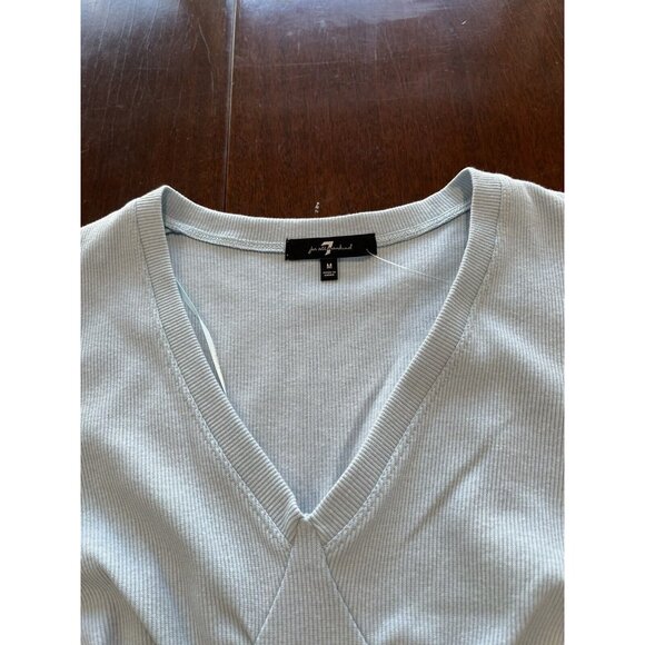NWT 7 For All Mankind Baby Blue Long Sleeve Bodysuit Womens Size Medium - Picture 2 of 9